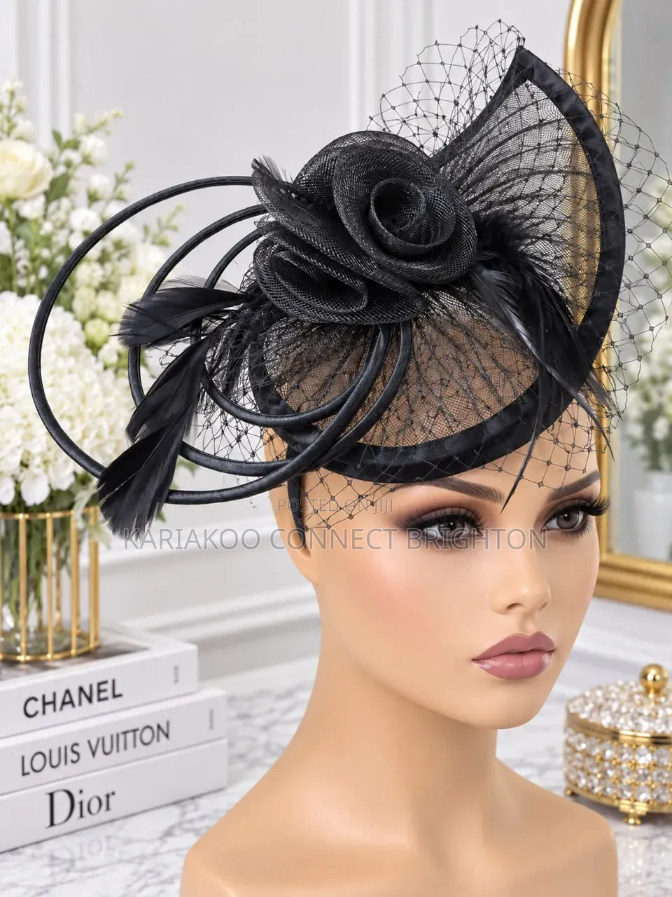 Red Floral Fascinator Hat With Veil