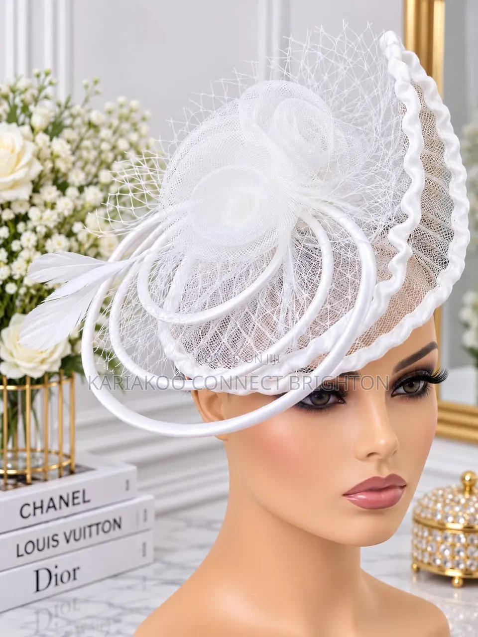 Red Floral Fascinator Hat With Veil