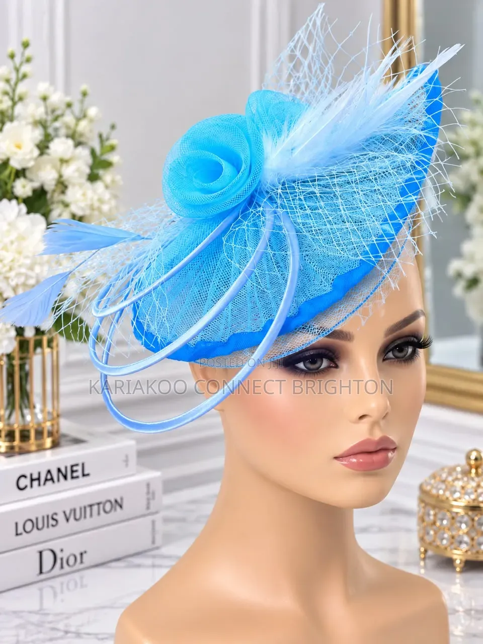 Red Floral Fascinator Hat With Veil