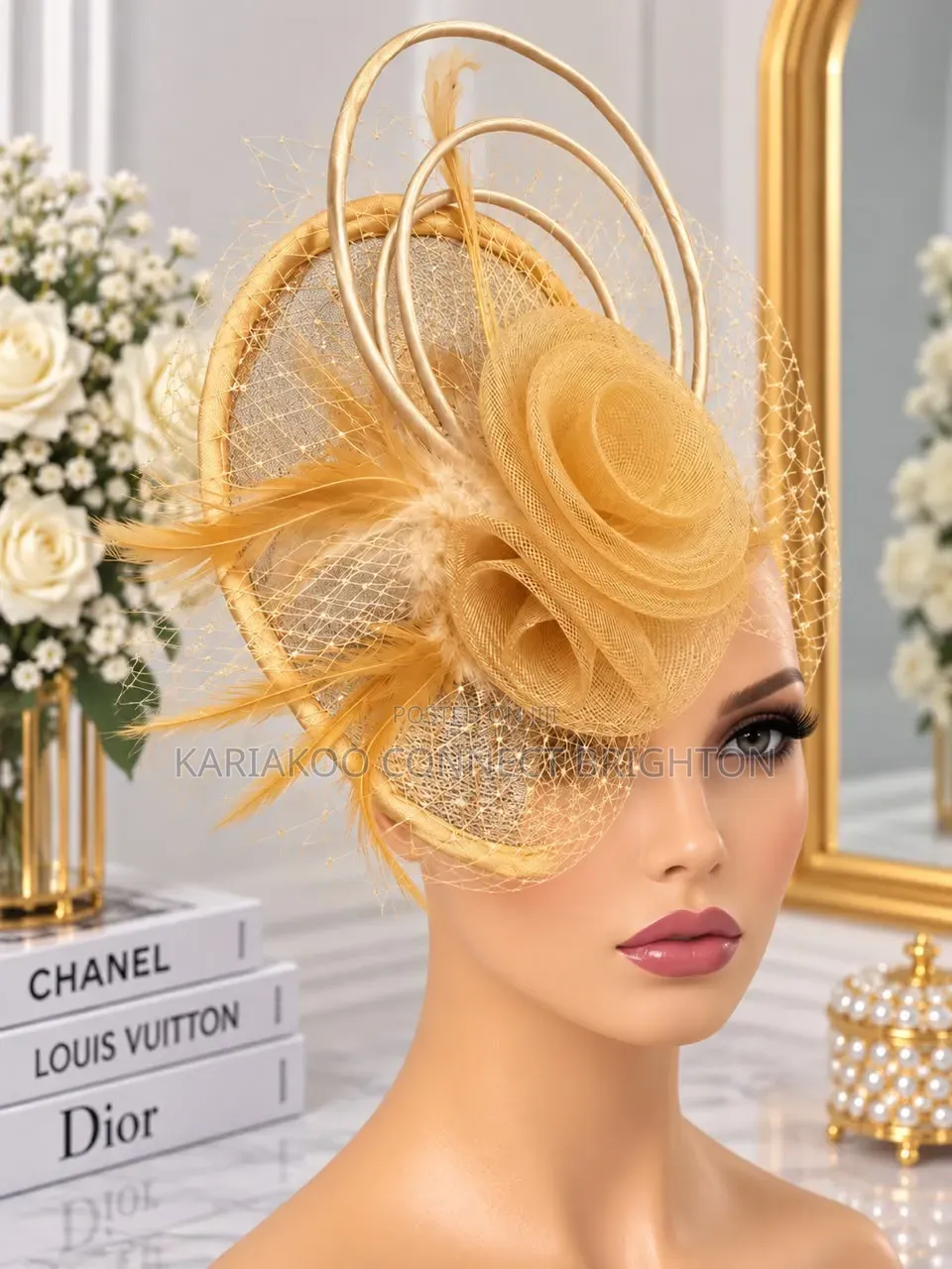 Red Floral Fascinator Hat With Veil