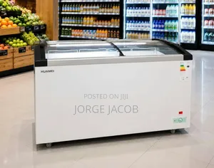 Huamei 390L Display Chest Freezer With Curved Sliding Glass Doors.