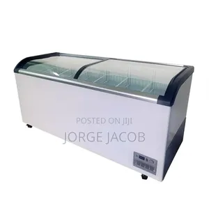 Huamei 390L Display Chest Freezer With Curved Sliding Glass Doors.