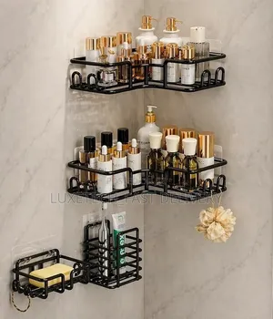 Black 4-Piece Bathroom Organizer Shelf Set Used for Shower Storage