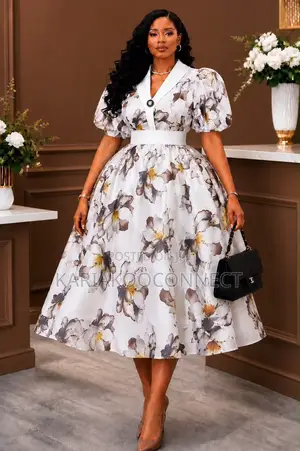 Vintage Bloom Puff-Sleeve Dress