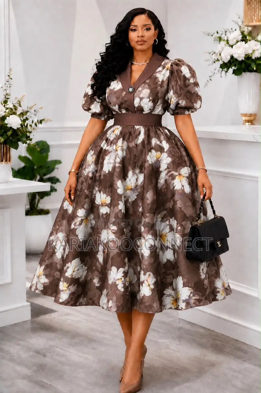 Vintage Bloom Puff-Sleeve Dress