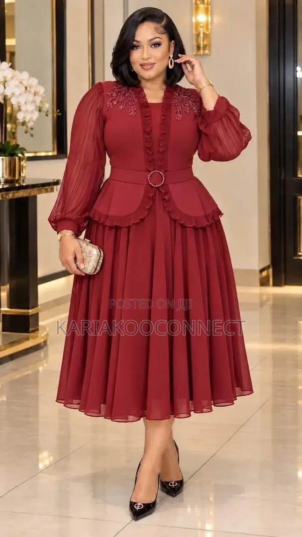 Ruffle Beaded Midi Dress
