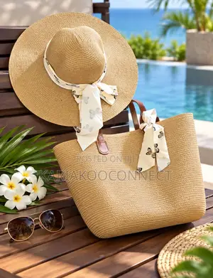 Lavender Straw Sun Hat Tote Set