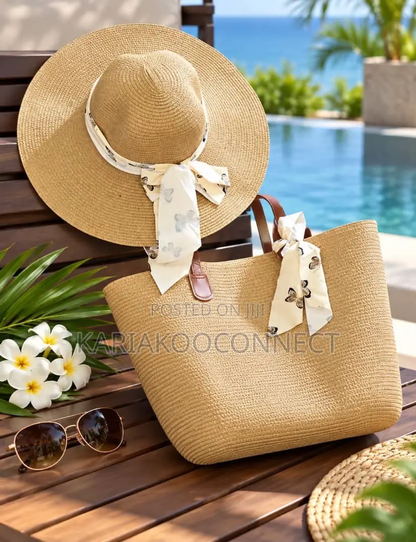 Lavender Straw Sun Hat Tote Set
