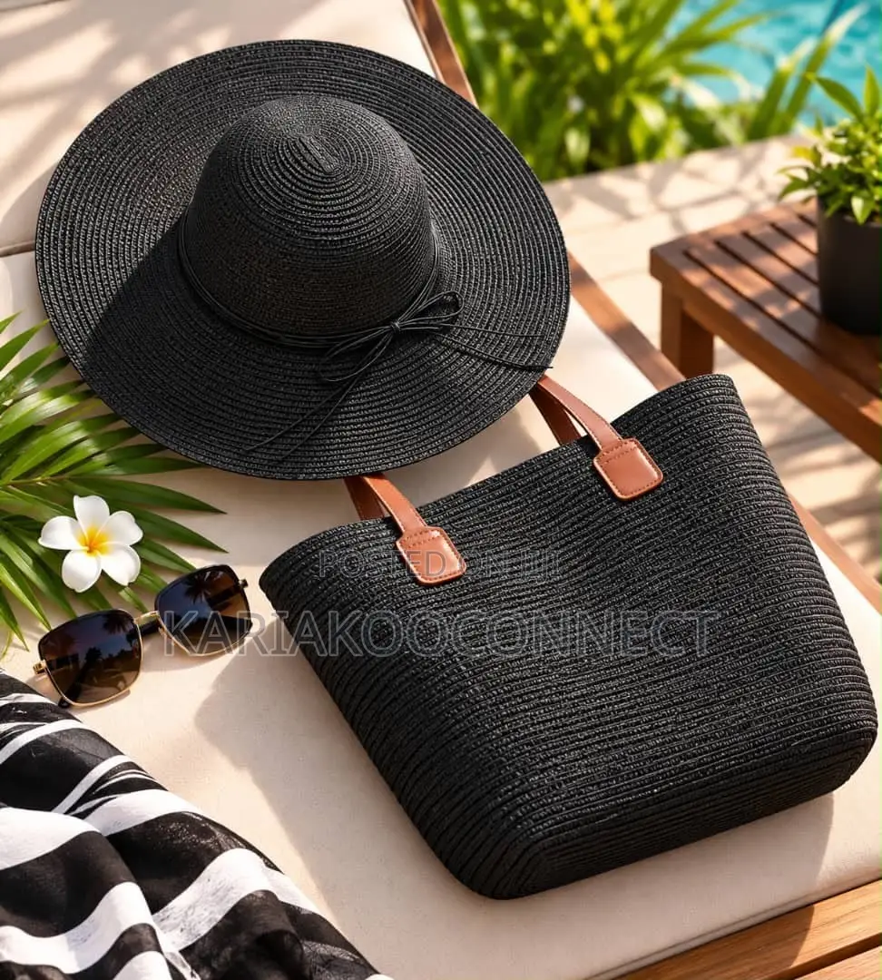 Lavender Straw Sun Hat Tote Set