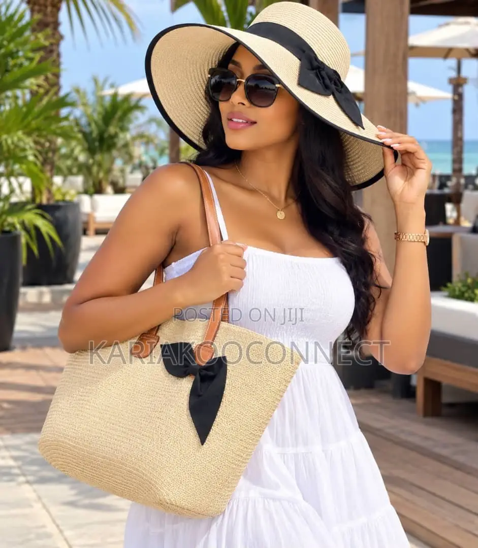 Lavender Straw Sun Hat Tote Set