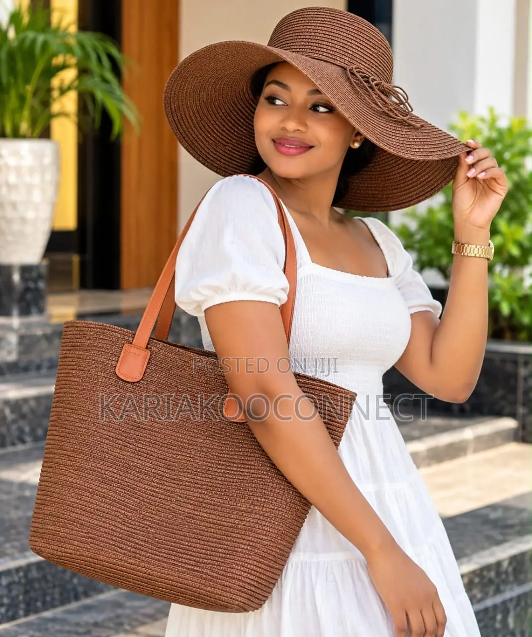Lavender Straw Sun Hat Tote Set