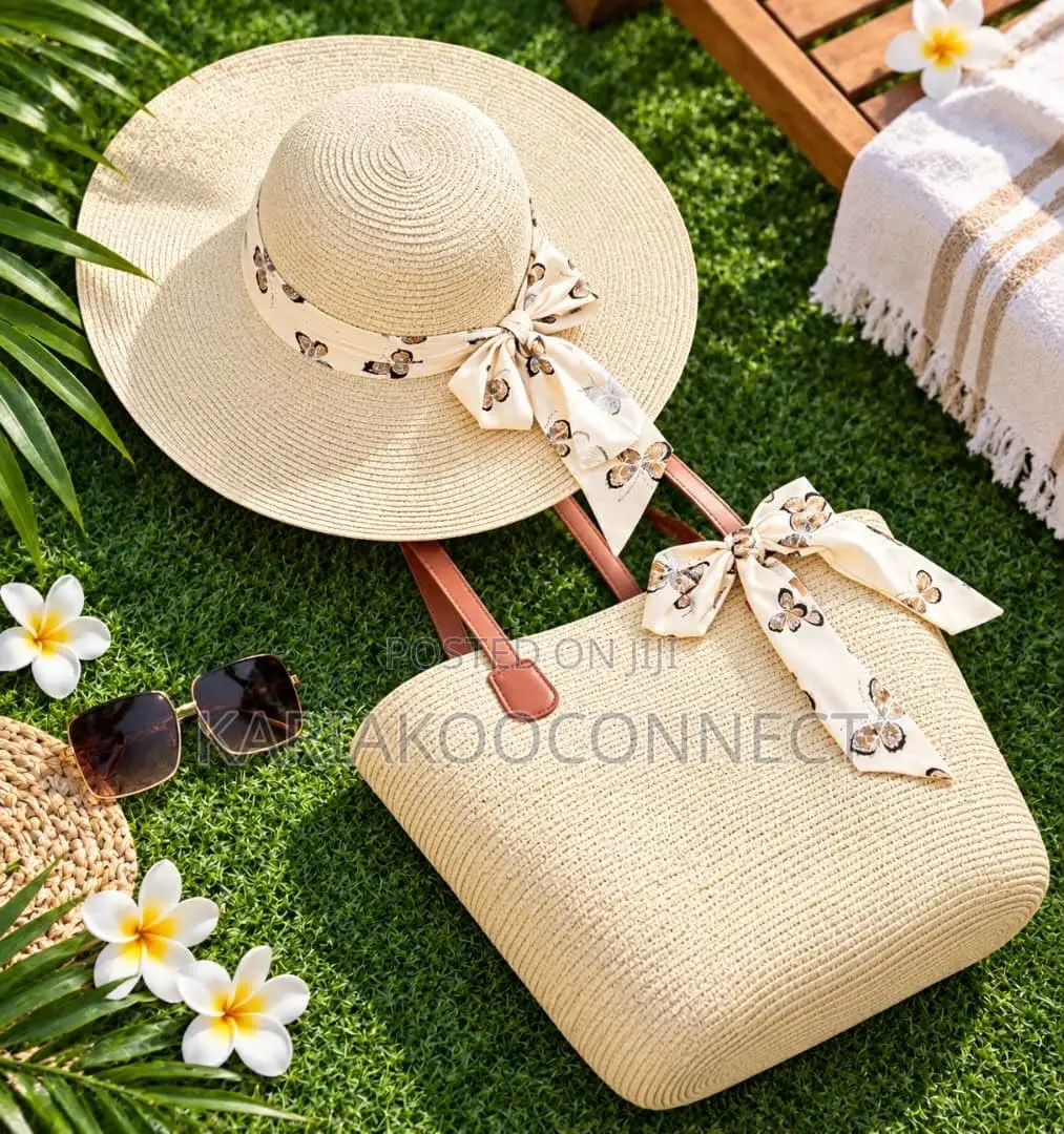 Lavender Straw Sun Hat Tote Set