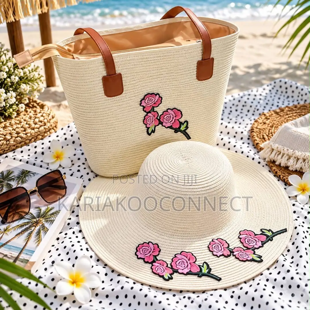 Lavender Straw Sun Hat Tote Set