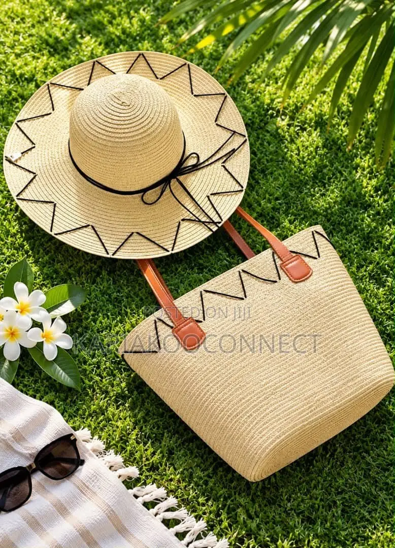 Lavender Straw Sun Hat Tote Set