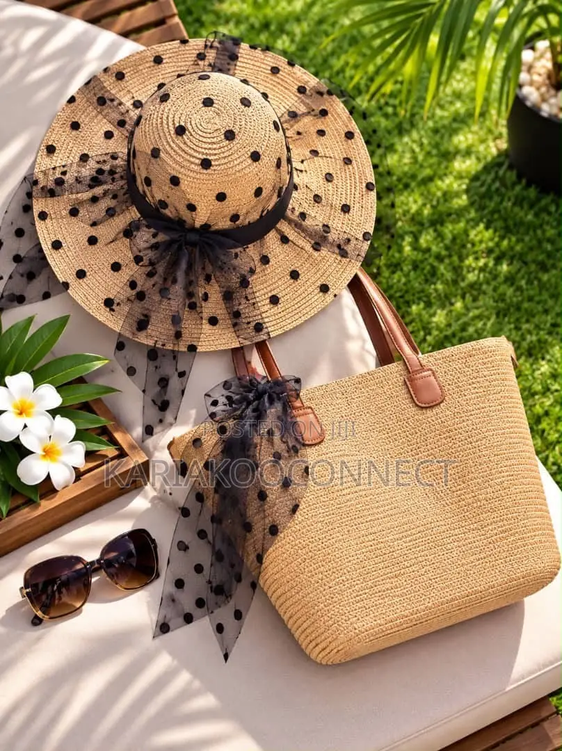 Lavender Straw Sun Hat Tote Set