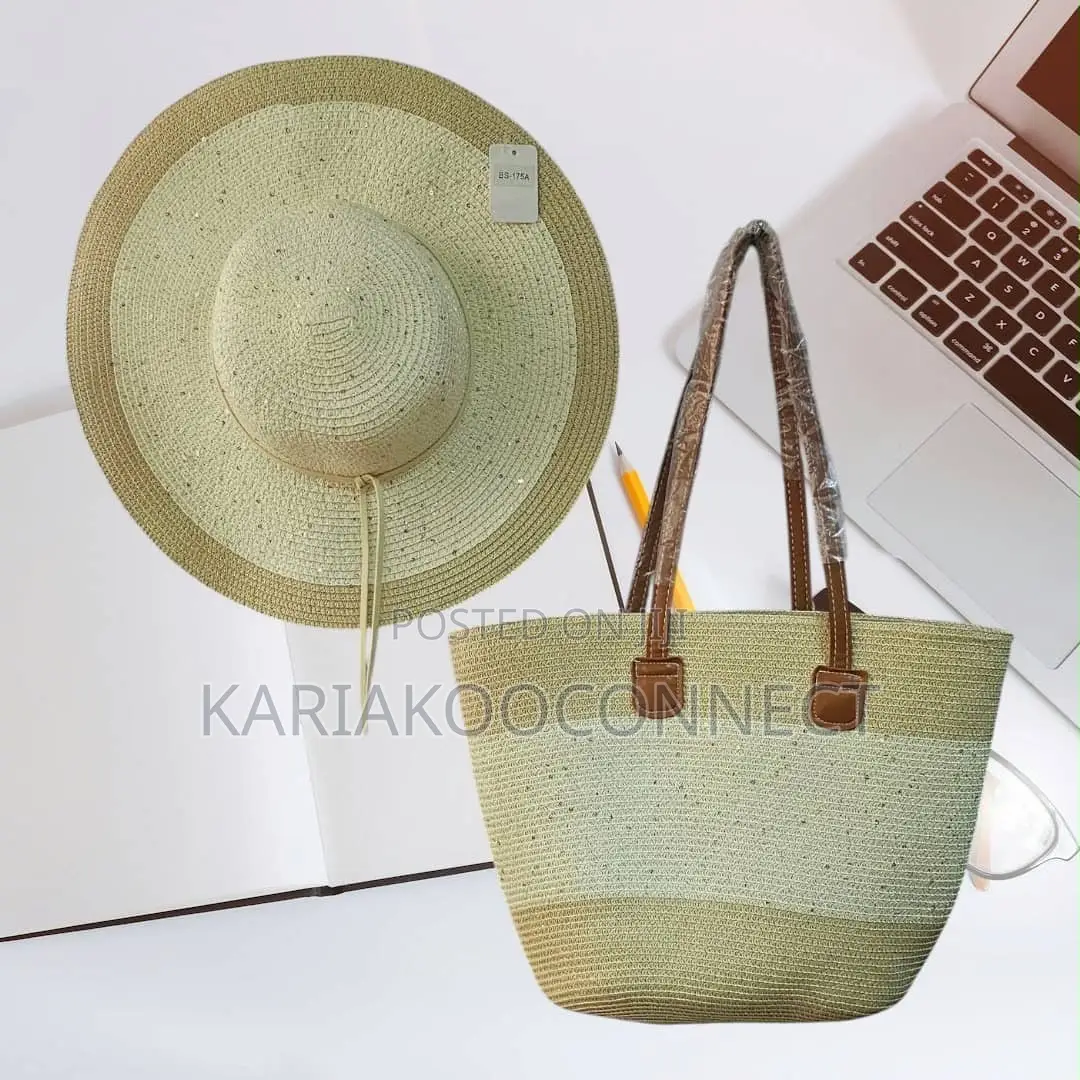 Lavender Straw Sun Hat Tote Set