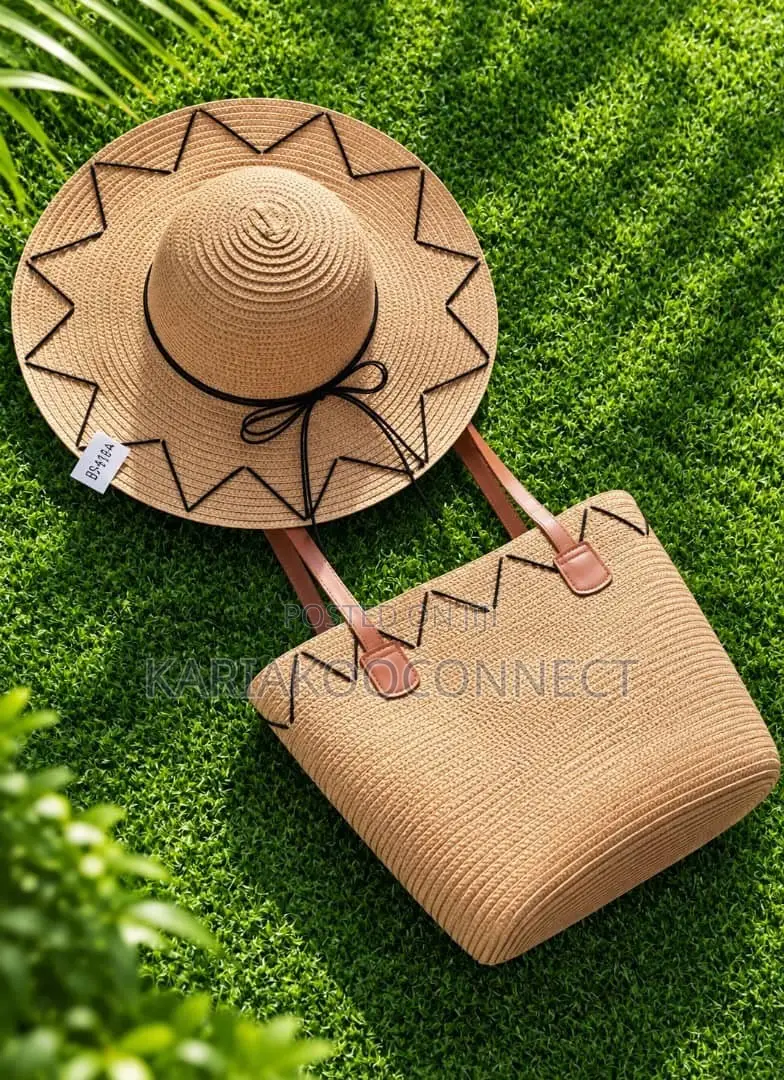Lavender Straw Sun Hat Tote Set