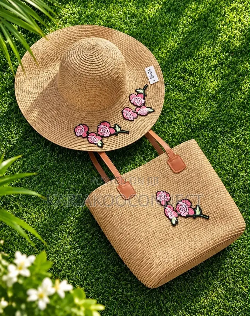 Lavender Straw Sun Hat Tote Set