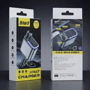 5-in-1 Fast Car Charger 180W With Built-in Retractable Cables