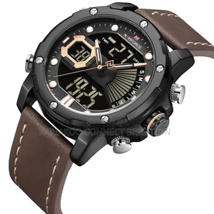 Matte Black Digital-Analog Leather Strap Wristwatch