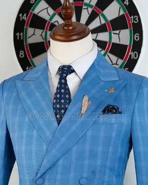 Double Breasted Suit - Sky Blue Check