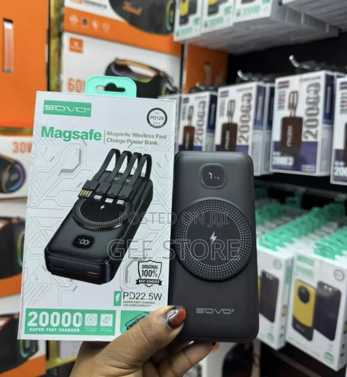 Shows the Sovo Magnetic Wireless Powerbank 20000mAh (Model PD129