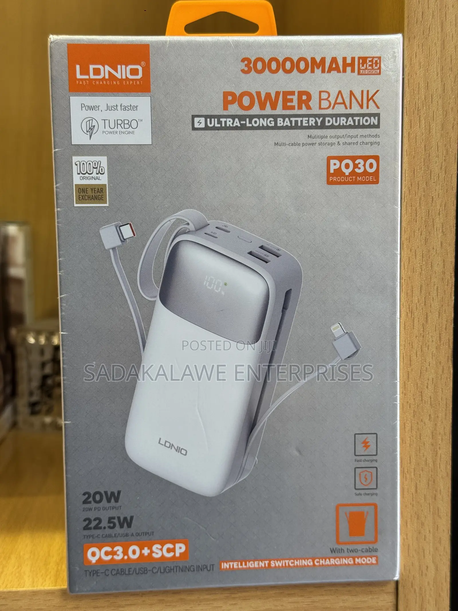 LDNIO PQ30 30000mAh Fast Charging Power Bank With Built-in Cables