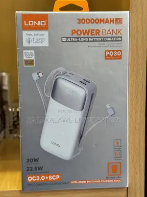 LDNIO PQ30 30000mAh Fast Charging Power Bank With Built-in Cables