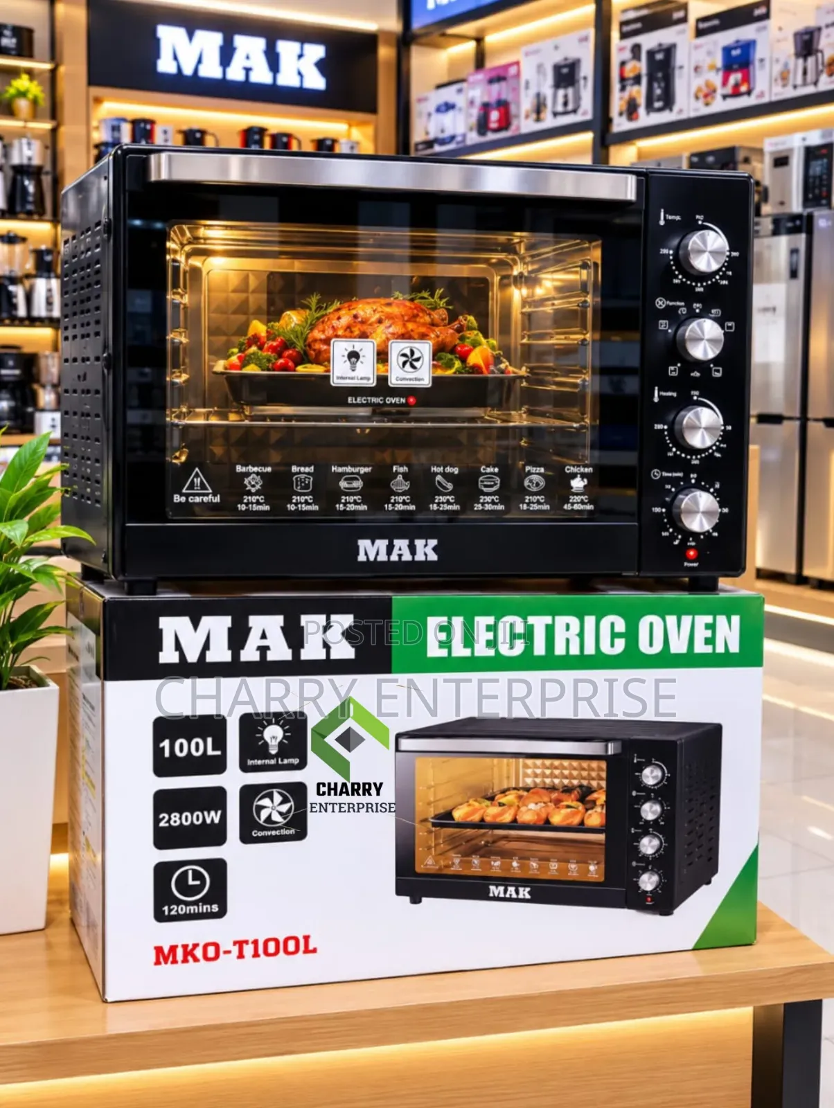 MAK Electric OVEN 100L
Convection Fan 2800W
Internal Light 120 Mins