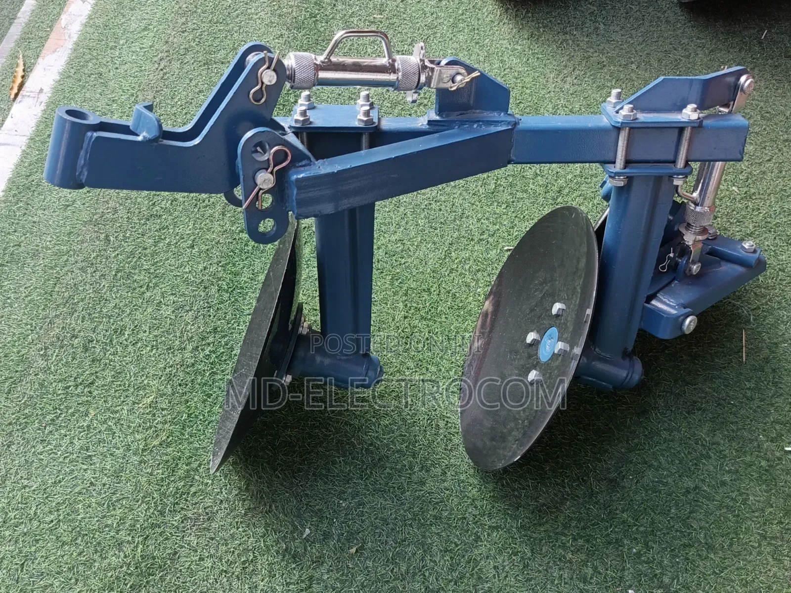 Power Tiller Blue and Black Two-Disc Plough