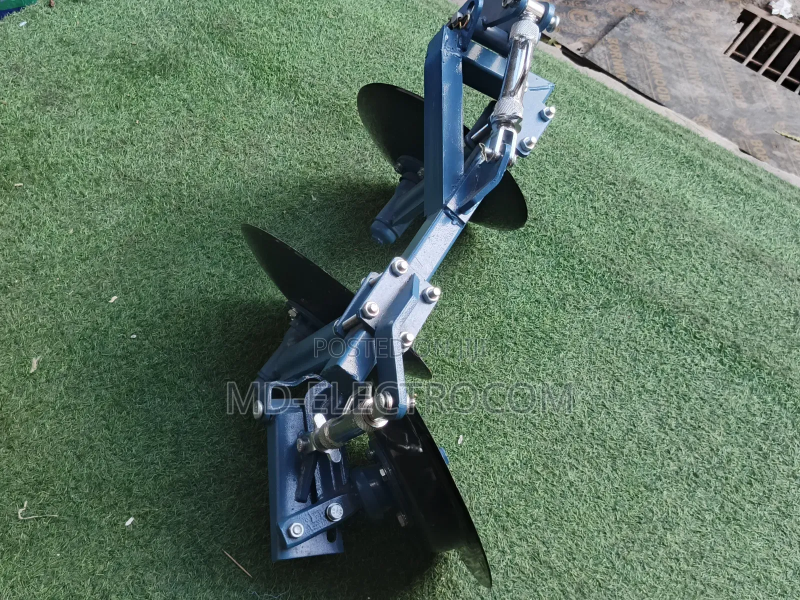 Power Tiller Blue and Black Two-Disc Plough