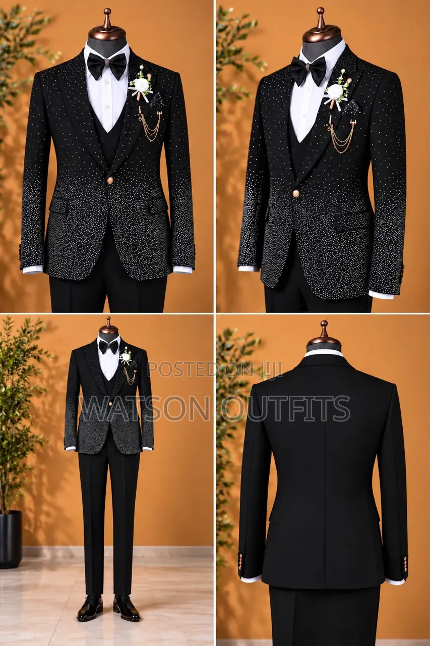 Dotted Black Colour Men's Suits Very Extraordinarily Smart