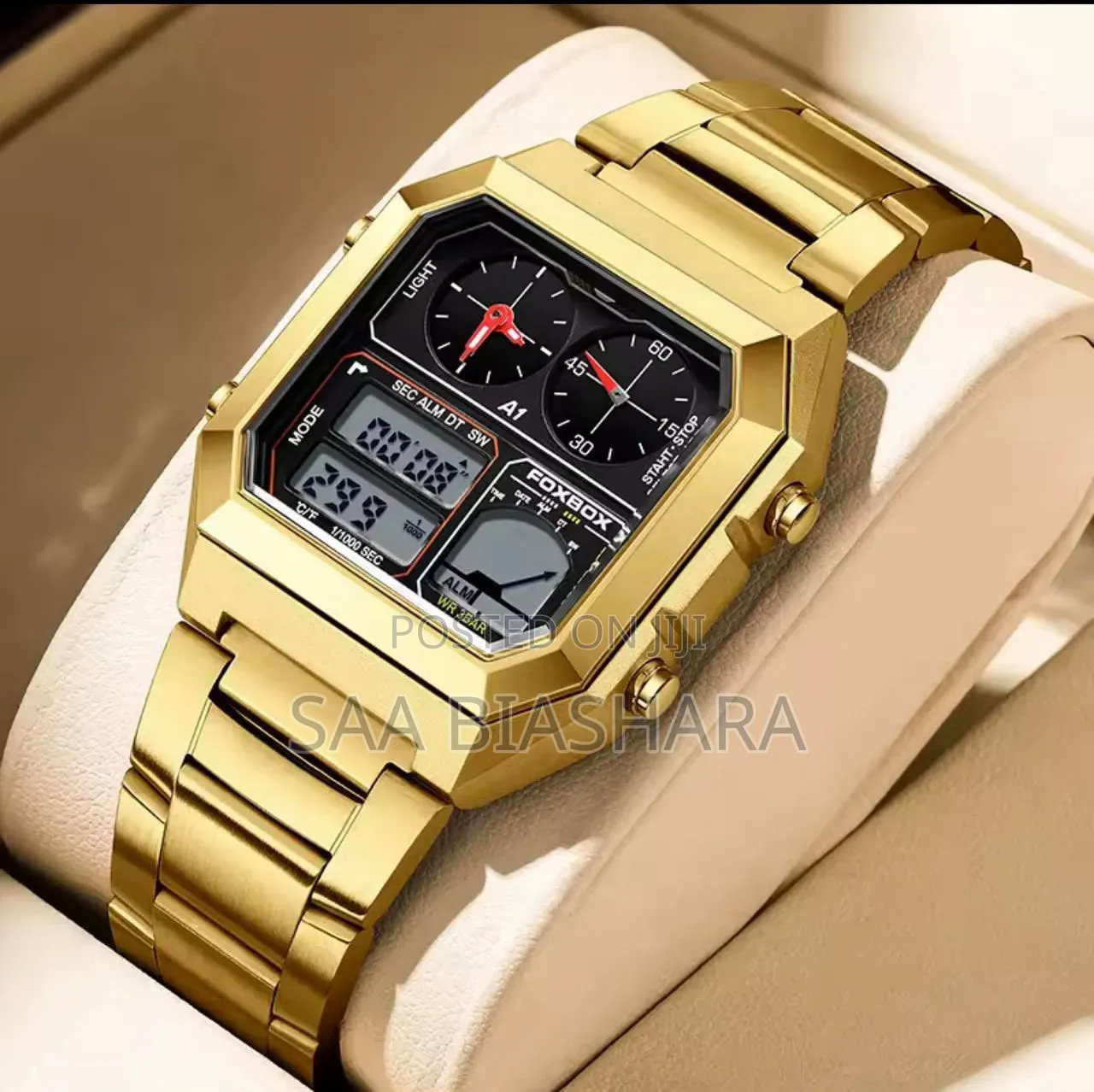 Foxbox Digital Watch Stainless Steel Gold and Black