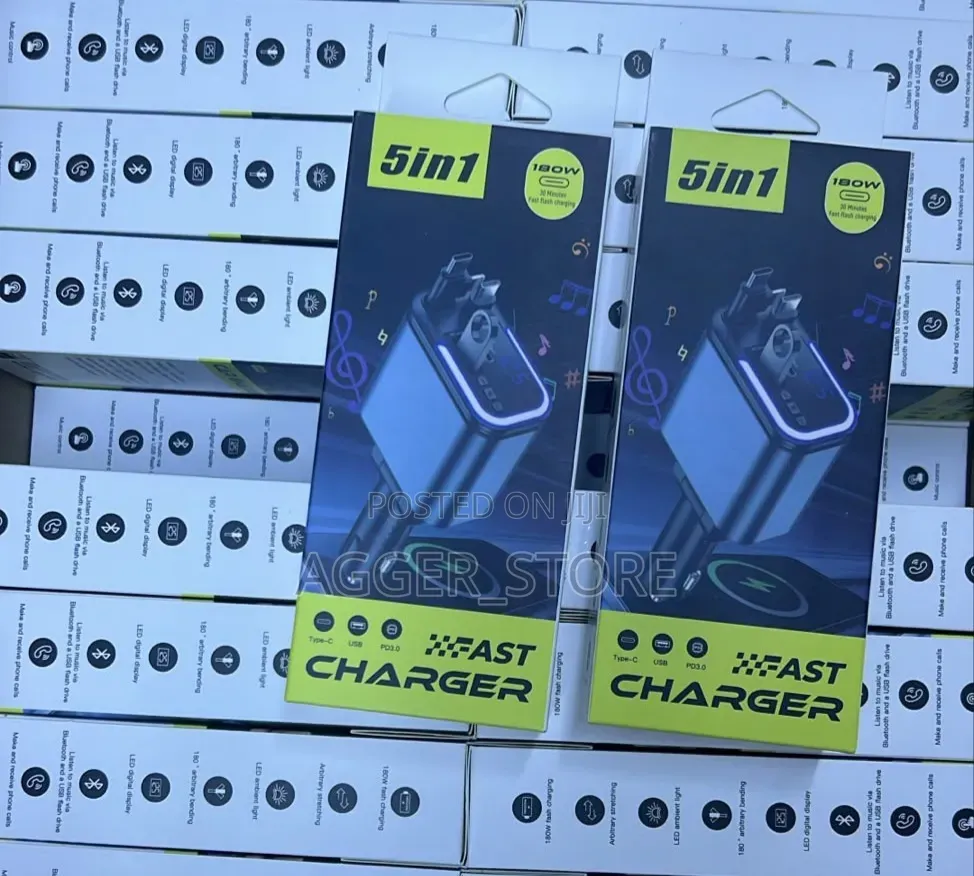 5-in-1 180W Fast Car Charger/Mp3/Bluetooth