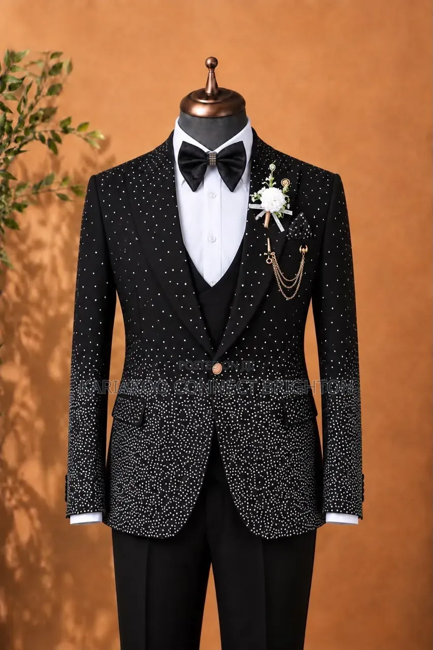 Black and White Diamond-Studded 3-Piece Suit
