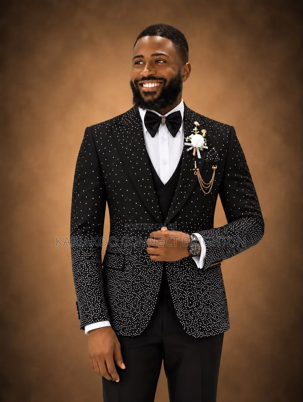 Black and White Diamond-Studded 3-Piece Suit