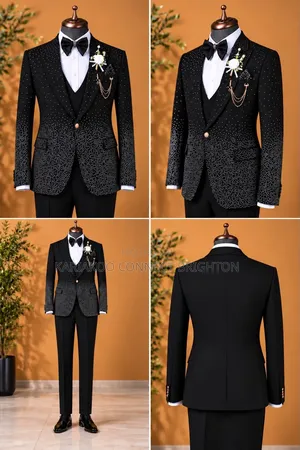 Black and White Diamond-Studded 3-Piece Suit