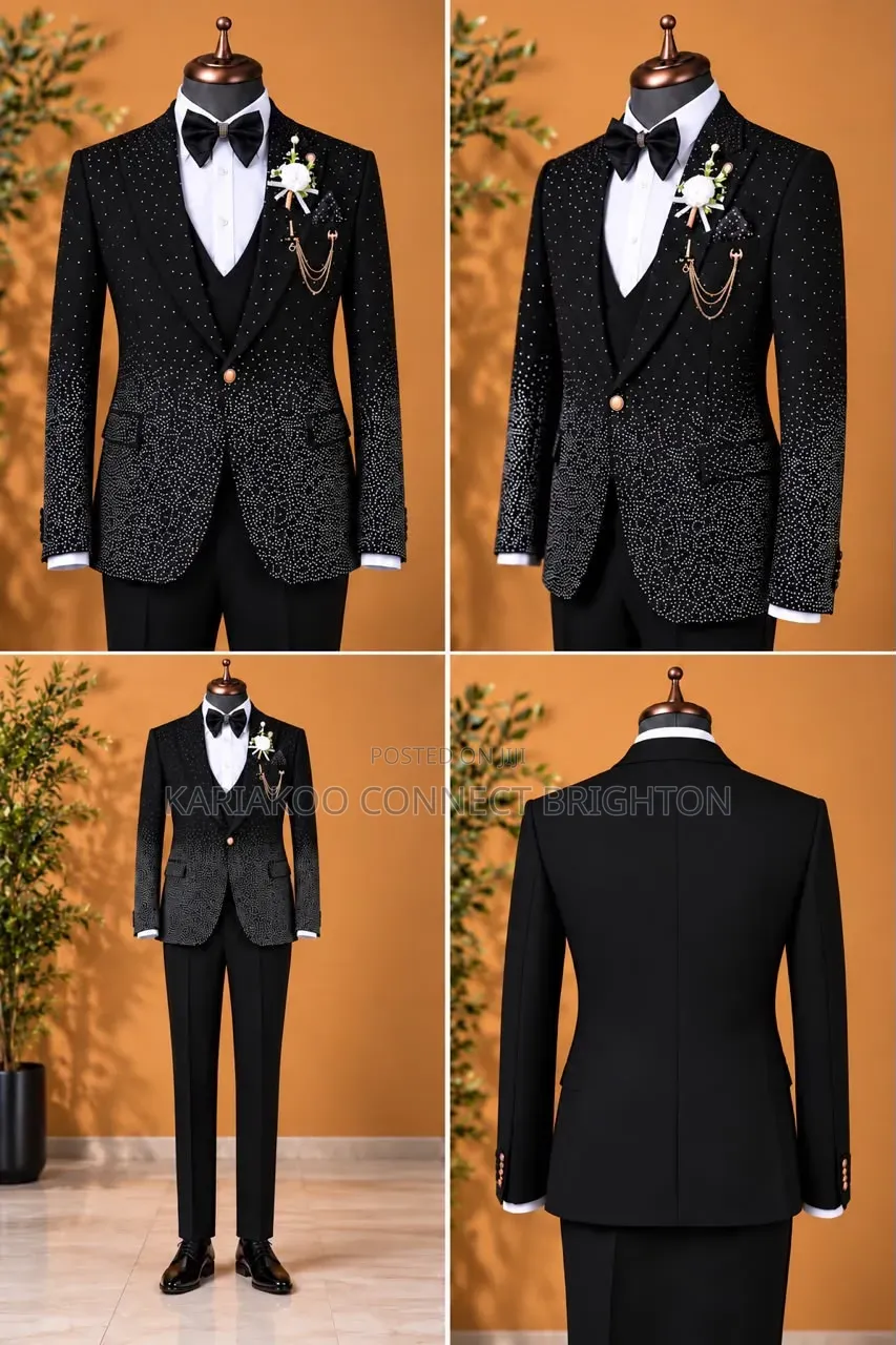 Black and White Diamond-Studded 3-Piece Suit