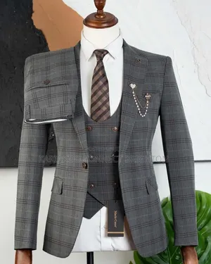 Grey Checked 3-Piece Suit With Tie