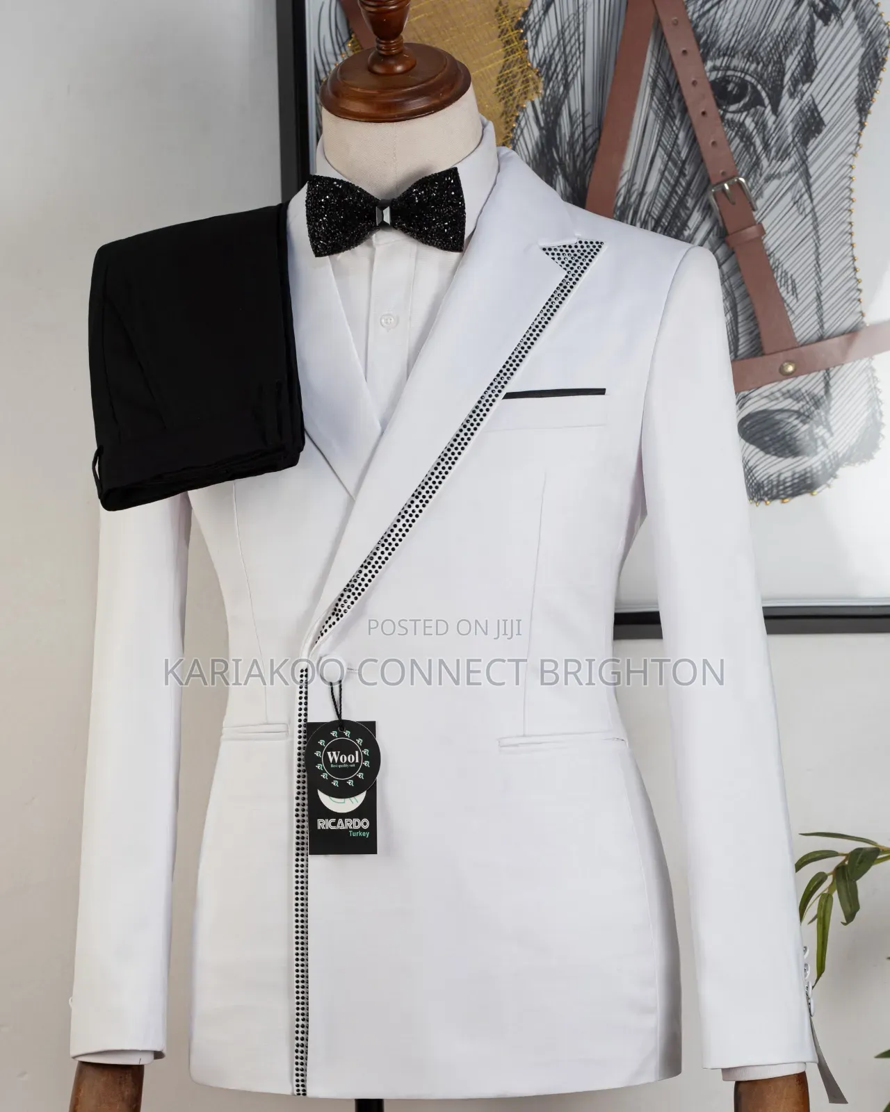 White and Black Beaded Asymmetric 2-Piece Suit