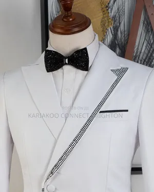 White and Black Beaded Asymmetric 2-Piece Suit