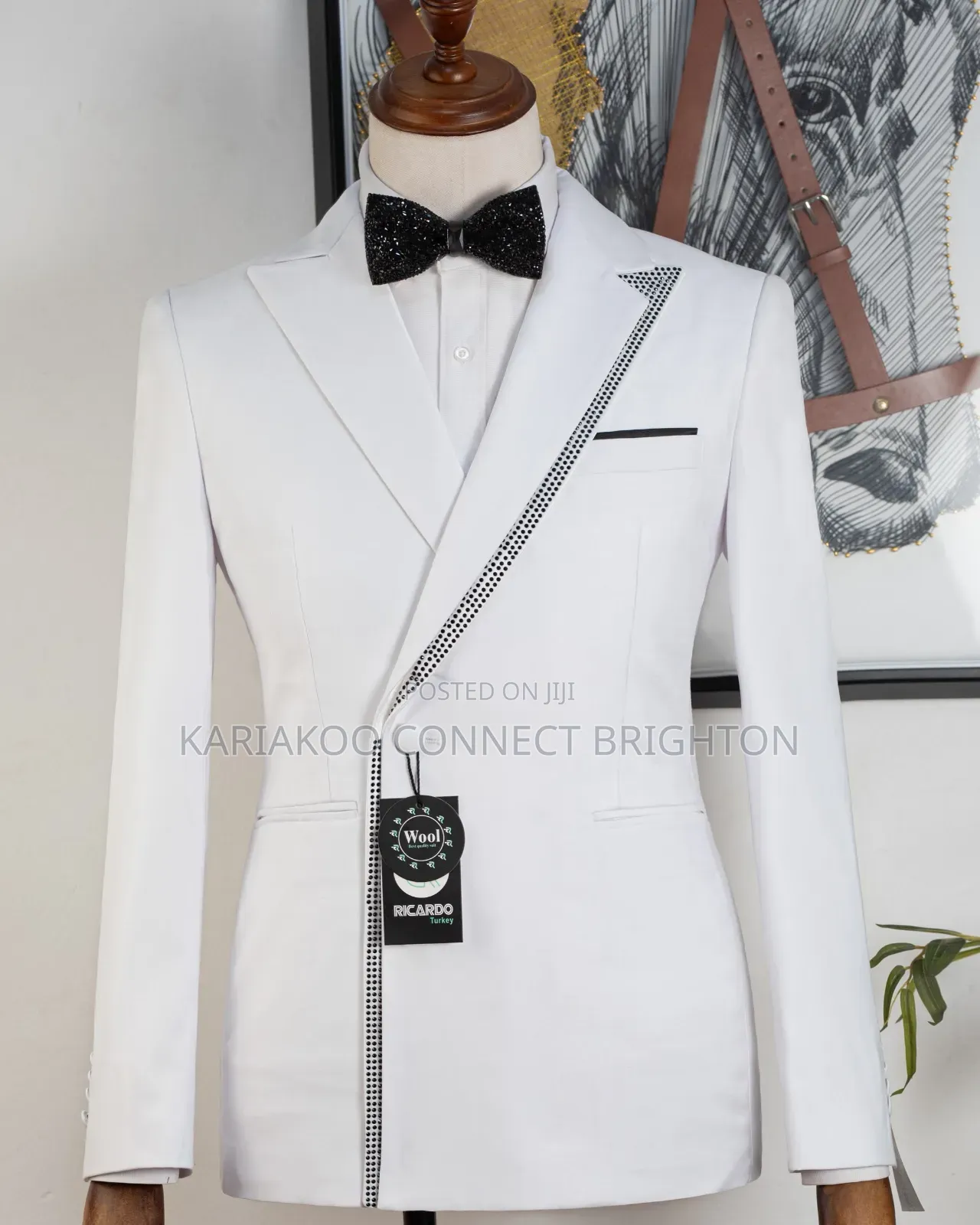 White and Black Beaded Asymmetric 2-Piece Suit