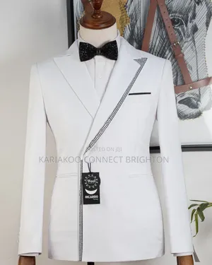 White and Black Beaded Asymmetric 2-Piece Suit