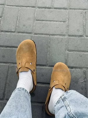 Tan Suede Buckle Clogs