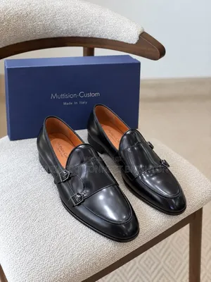 Black Double-Monk Strap Leather Shoes