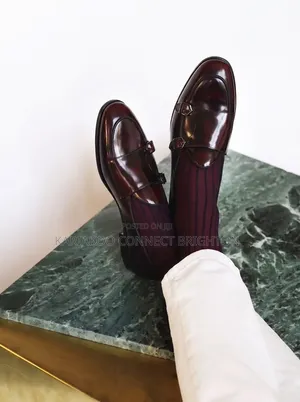Black Double-Monk Strap Leather Shoes