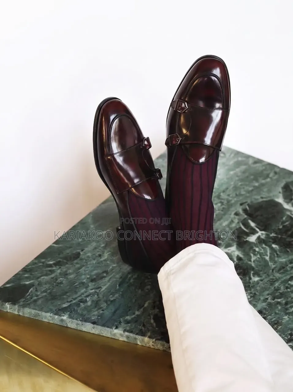 Black Double-Monk Strap Leather Shoes