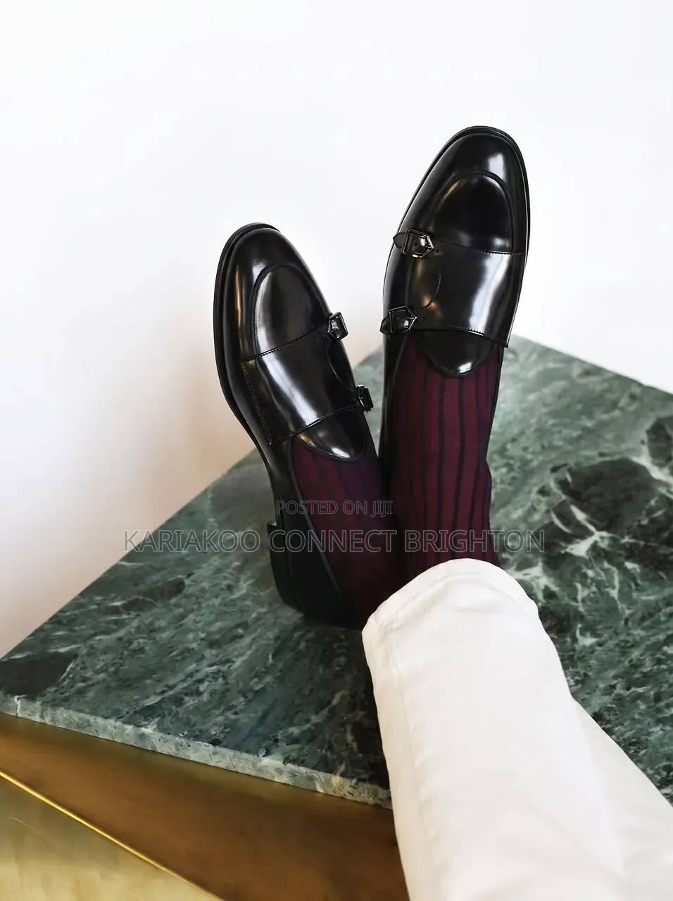 Black Double-Monk Strap Leather Shoes