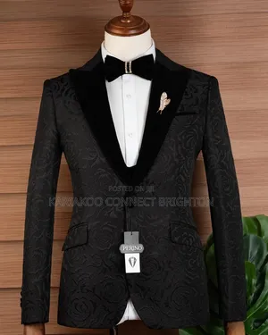 Black Jacquard Velvet Shawl Lapel 3-Piece Suit