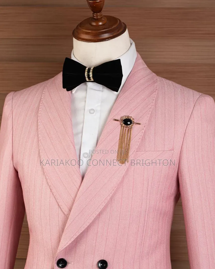 Pink Striped Shawl Lapel 2-Piece Suit